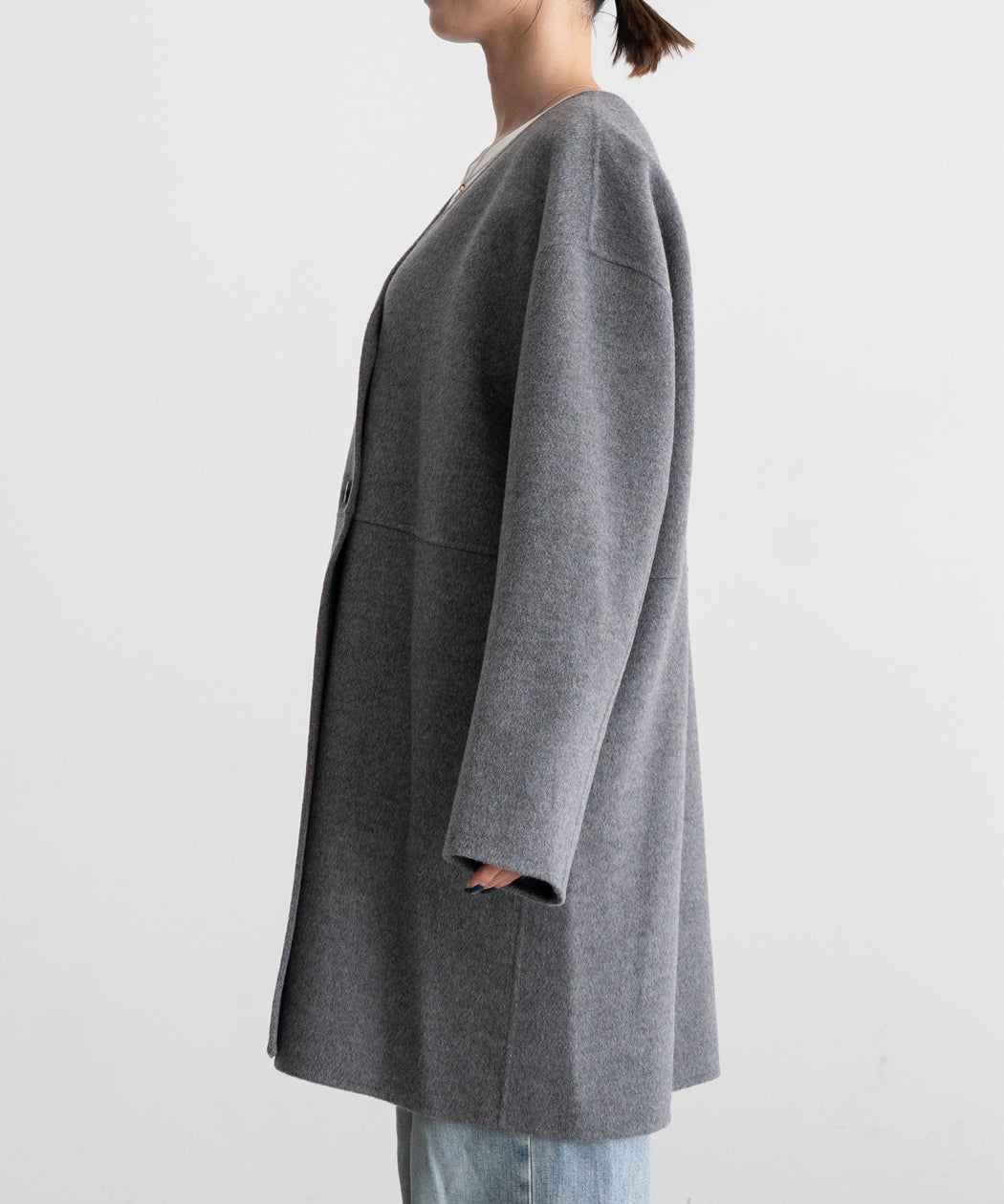 WOOL NO-COLLAR COAT