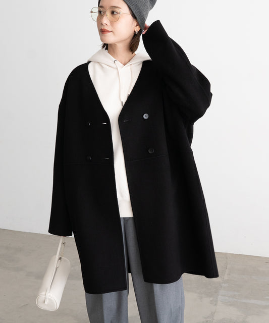 WOOL NO-COLLAR COAT