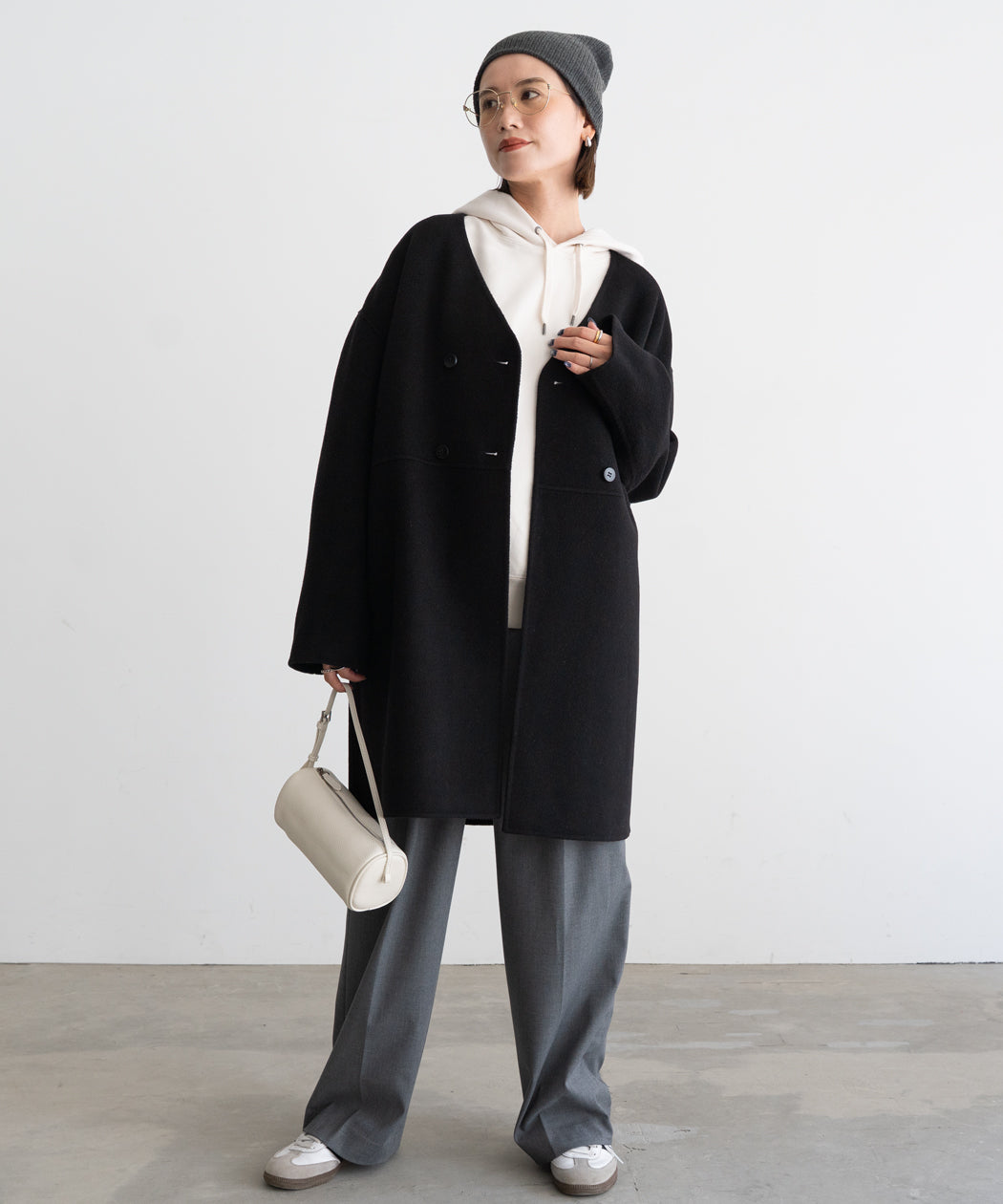 WOOL NO-COLLAR COAT