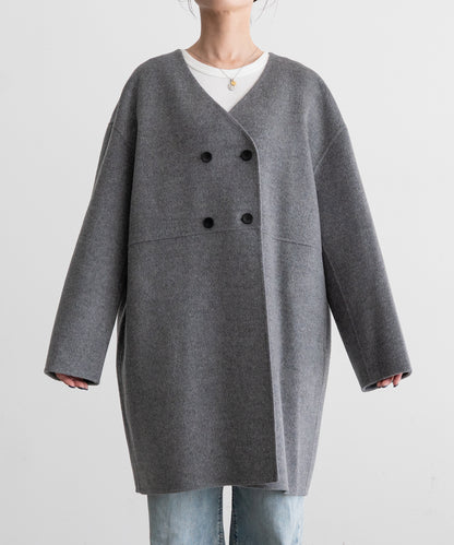 WOOL NO-COLLAR COAT