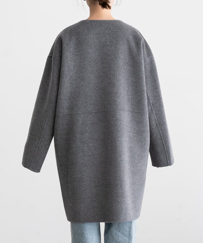 WOOL NO-COLLAR COAT