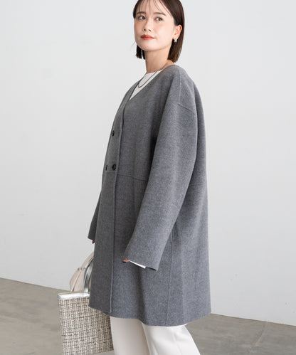 WOOL NO-COLLAR COAT