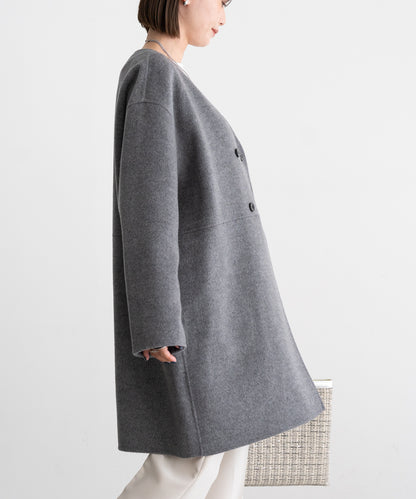 WOOL NO-COLLAR COAT